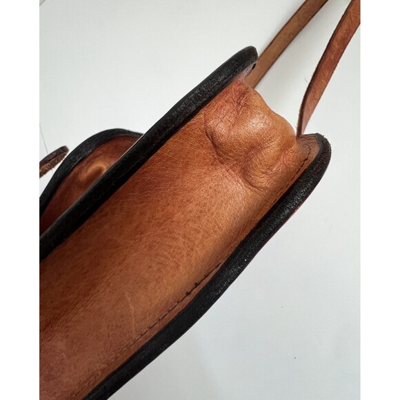 Vintage Handcrafted Leather Crossbody Bag Brown Brass Buckle Unisex - Picture 16 of 16